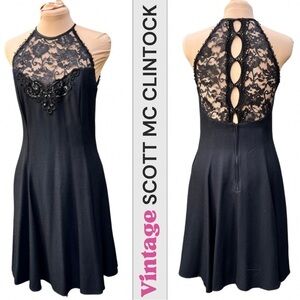Scott McClintock [Vintage Size 12] Black Cocktail Dress - Lace and Sequins